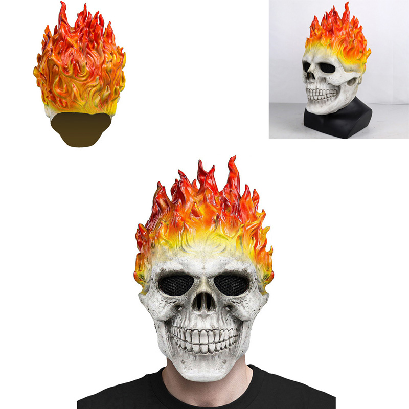 Cosplay Flame Prop - Topeng Halloween Tengkorak Api Unik, Menyeramkan,